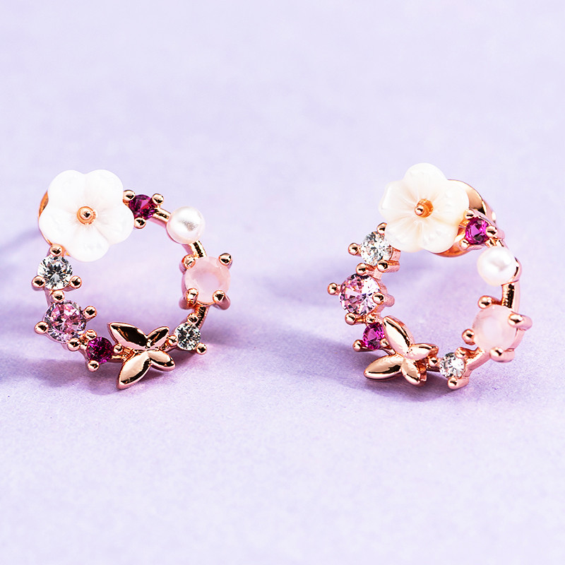 Divat esküvői menyasszonyi cirkónia ékszer készletek nőknek Romantikus Kagyló Virág Choker Elegáns Gyöngy nyakláncok Fülbevaló Bizsu ajándék