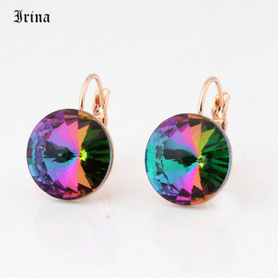 Kerek, egyszerű dizájn forró akciós 14 mm-es 7 színű kristályos kőcsepp fülbevaló francia akasztós fülbevaló női elegáns party esküvő