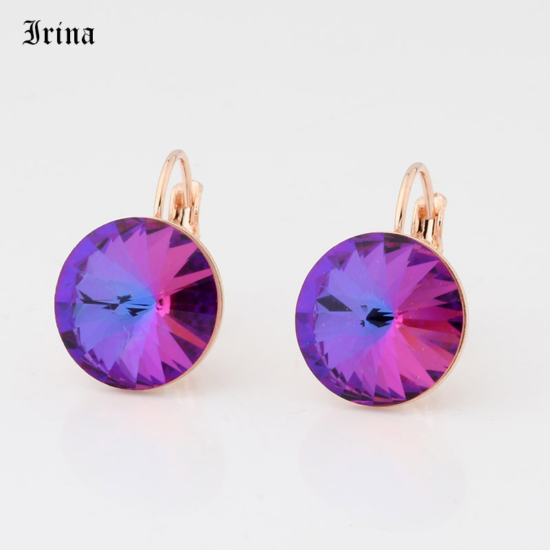 Kerek, egyszerű dizájn forró akciós 14 mm-es 7 színű kristályos kőcsepp fülbevaló francia akasztós fülbevaló női elegáns party esküvő