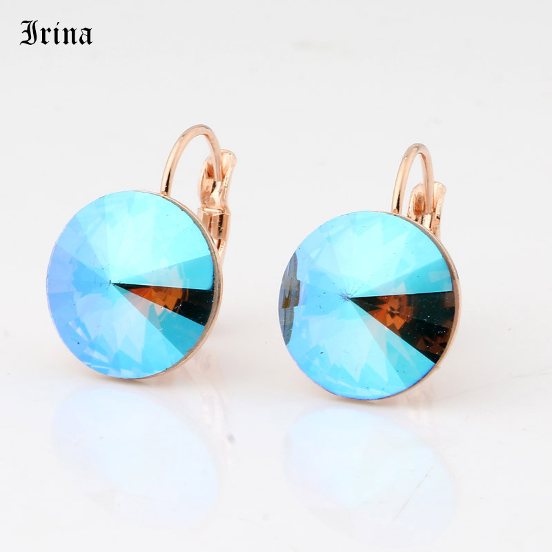 Kerek, egyszerű dizájn forró akciós 14 mm-es 7 színű kristályos kőcsepp fülbevaló francia akasztós fülbevaló női elegáns party esküvő