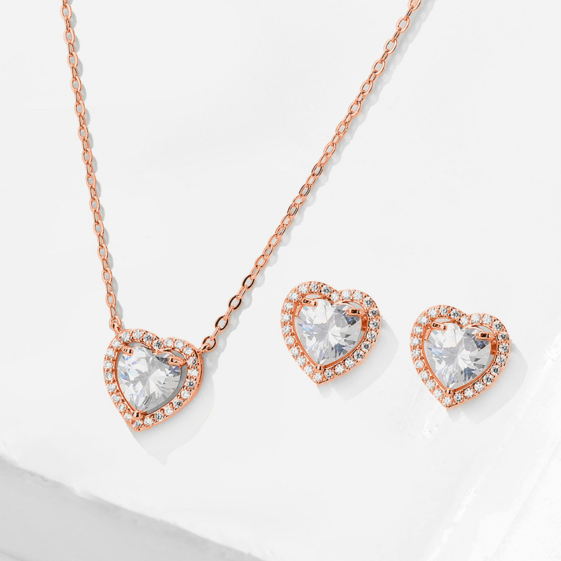 ZAKOL Fashion Romantikus menyasszonyi esküvői szív nyaklánc és fülbevaló ékszer szett AAA cirkónium kiegészítők nőknek ajándékok SP3348