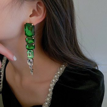 XIALUOKE μακριές φούντες τετράγωνο Πράσινα κρυστάλλινα σκουλαρίκια σταγόνα Hyperbole υπερμεγέθη κρεμαστά σκουλαρίκια για γυναίκες Δώρα κοσμημάτων δεξιώσεων