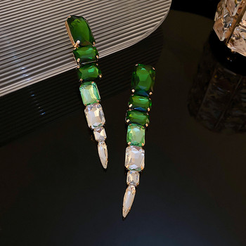 XIALUOKE Дълги пискюли Квадратни зелени кристални капкови обеци Хипербола Големи висящи обеци за жени Банкет Бижута Подаръци
