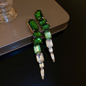 XIALUOKE Дълги пискюли Квадратни зелени кристални капкови обеци Хипербола Големи висящи обеци за жени Банкет Бижута Подаръци