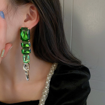 XIALUOKE μακριές φούντες τετράγωνο Πράσινα κρυστάλλινα σκουλαρίκια σταγόνα Hyperbole υπερμεγέθη κρεμαστά σκουλαρίκια για γυναίκες Δώρα κοσμημάτων δεξιώσεων