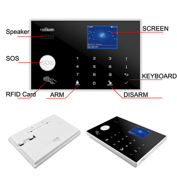 Wifi GSM алармена система Tuya Alarm 433MHz Безжичен и кабелен детектор Аларми за взлом RFID карта TFT LCD сензорна клавиатура 11 езика