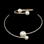 Divat egyszerű szimulált gyöngy menyasszonyi készletek kristály esküvői ékszer nyaklánc karperec szett nőknek esküvői parti ékszerek