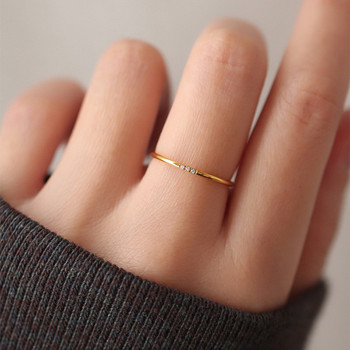 2022 Прости пръстени от неръждаем циркон за жени 3 цвята 1 мм пълен кръгъл минималистичен тънък изящен пръстен Модни бижута