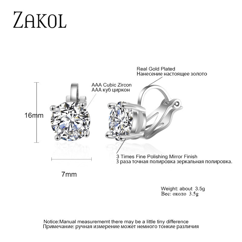 ZAKOL 7mm Cubic Zirconia Piercing Cercei Clip pentru Femei Moda Cristal CZ Manșete Urechi Femei Bijuterii Cadou pentru petrecerea de nuntă