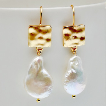 Изящни ръчно изработени антични златни цветни неправилни естествени имитационни перли Висящи обеци Женски годежни бижута