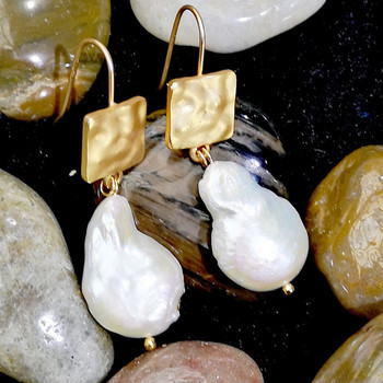 Изящни ръчно изработени антични златни цветни неправилни естествени имитационни перли Висящи обеци Женски годежни бижута