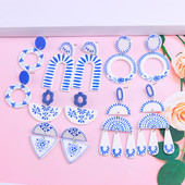 Vintage kék-fehér porcelánmintás akril csepp fülbevaló nőknek kínai stílusú geometrikus kínai edénynyomtatás lógó fülbevaló