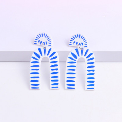 Vintage kék-fehér porcelánmintás akril csepp fülbevaló nőknek kínai stílusú geometrikus kínai edénynyomtatás lógó fülbevaló