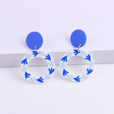 Vintage kék-fehér porcelánmintás akril csepp fülbevaló nőknek kínai stílusú geometrikus kínai edénynyomtatás lógó fülbevaló
