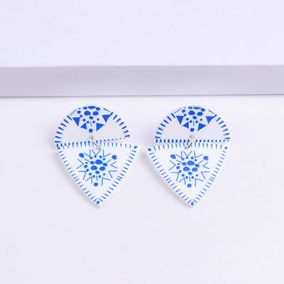 Vintage kék-fehér porcelánmintás akril csepp fülbevaló nőknek kínai stílusú geometrikus kínai edénynyomtatás lógó fülbevaló