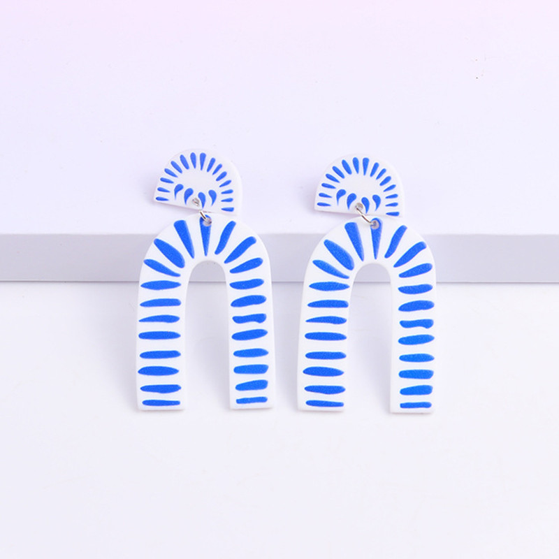 Vintage kék-fehér porcelánmintás akril csepp fülbevaló nőknek kínai stílusú geometrikus kínai edénynyomtatás lógó fülbevaló