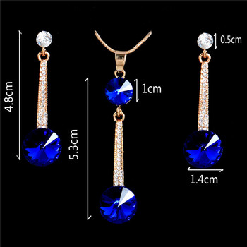 Златни висулки и огърлица Обеци на шипове Син естествен камък Кубичен цирконий Кристал Романтични комплекти булчински бижута