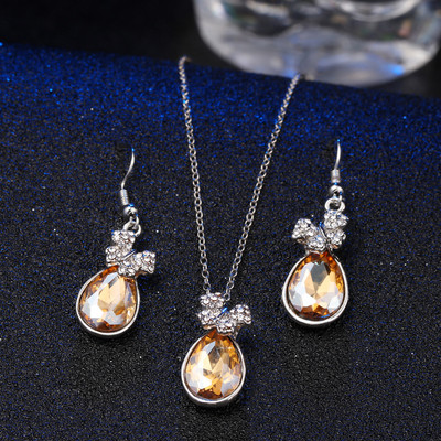 Pandantive și colier de culoare aurie Cercei tip piatră naturală albastră Zirconiu cubic Cristal Seturi romantice de bijuterii de mireasă