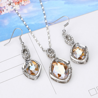 Pandantive și colier de culoare aurie Cercei tip piatră naturală albastră Zirconiu cubic Cristal Seturi romantice de bijuterii de mireasă