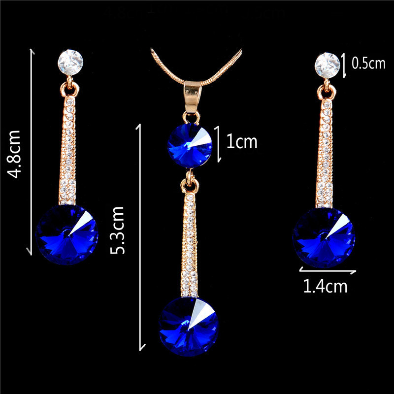 Pandantive și colier de culoare aurie Cercei tip piatră naturală albastră Zirconiu cubic Cristal Seturi romantice de bijuterii de mireasă