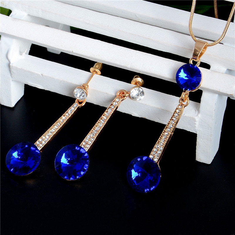 Pandantive și colier de culoare aurie Cercei tip piatră naturală albastră Zirconiu cubic Cristal Seturi romantice de bijuterii de mireasă