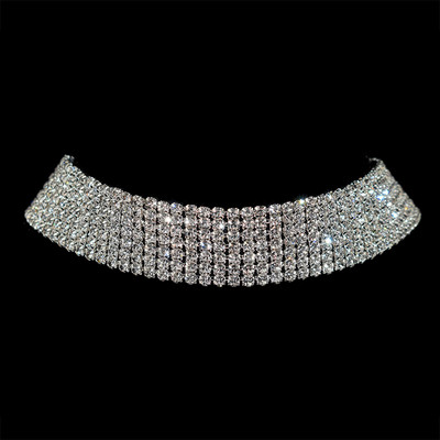 Strălucitor de culoare argintiu cristal guler lanț choker colier mireasa femei petrecere de nuntă diamant stras choker bijuterii cadouri
