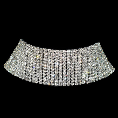 Strălucitor de culoare argintiu cristal guler lanț choker colier mireasa femei petrecere de nuntă diamant stras choker bijuterii cadouri