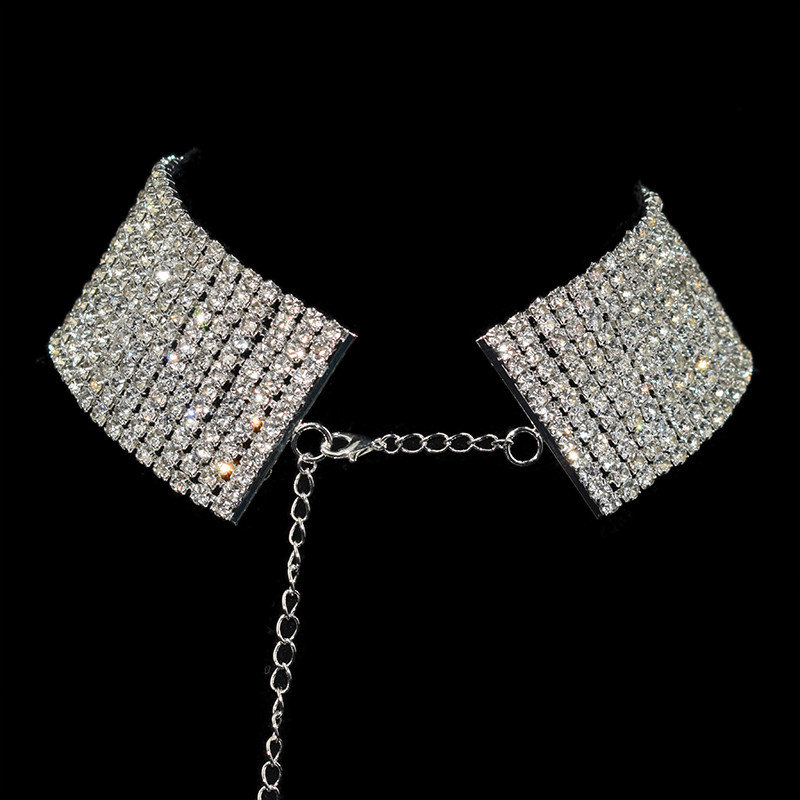 Strălucitor de culoare argintiu cristal guler lanț choker colier mireasa femei petrecere de nuntă diamant stras choker bijuterii cadouri