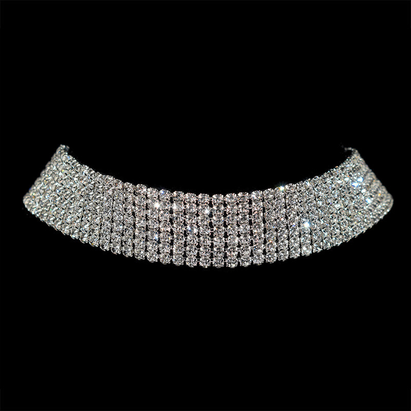 Strălucitor de culoare argintiu cristal guler lanț choker colier mireasa femei petrecere de nuntă diamant stras choker bijuterii cadouri