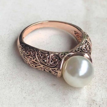 Модни обикновени инкрустирани пръстени с имитация на перли Мъже и жени Позлатени ретро сребърни цветни бижута Празничен подарък Готически аксесоари