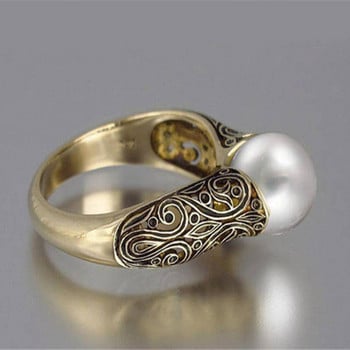 Модни обикновени инкрустирани пръстени с имитация на перли Мъже и жени Позлатени ретро сребърни цветни бижута Празничен подарък Готически аксесоари