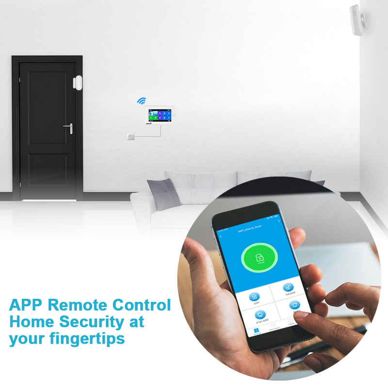 Awaywar WIFI GSM домашна сигурност Охранителна интелигентна алармена система Комплект 4,3-инчов сензорен екран Tuya APP Дистанционно управление RFID Arm Disarm