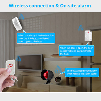 KERUI Самостоятелна алармена система за сигурност Безжична сирена Сензор за движение Локален алармен клаксон на сирена с до 100db алармен комплект