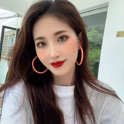 Nagy, sima kör női karika fülbevaló túlzott fülhurok Macaron színű Egyszerű party kerek hurkos fülbevaló ékszer nagykereskedés