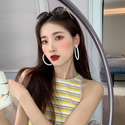 Nagy, sima kör női karika fülbevaló túlzott fülhurok Macaron színű Egyszerű party kerek hurkos fülbevaló ékszer nagykereskedés