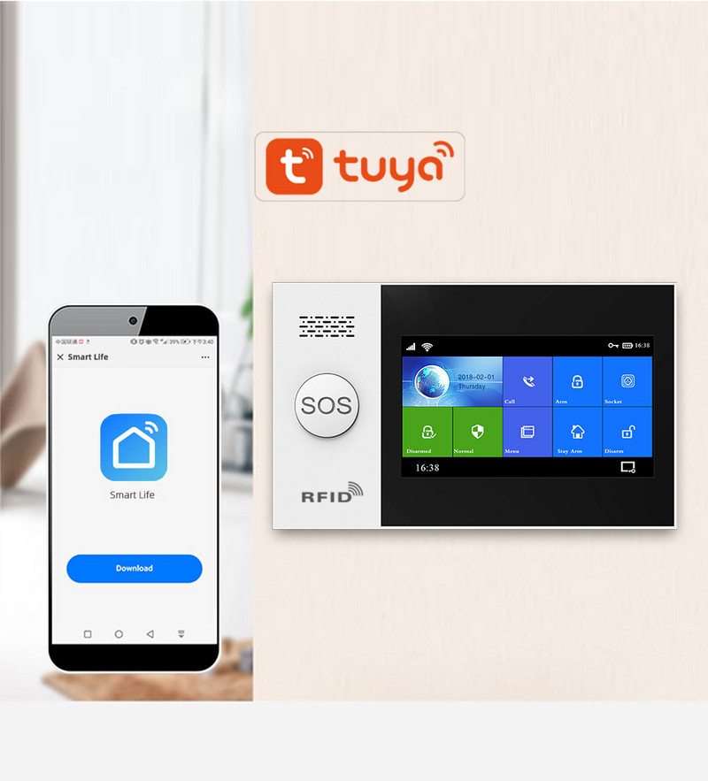 PGST PG-107 Tuya Wireless Home WIFI GSM Home Security με αισθητήρα ανιχνευτή κίνησης Σύστημα συναγερμού διαρρήξεων APP Έλεγχος Υποστήριξη Alexa