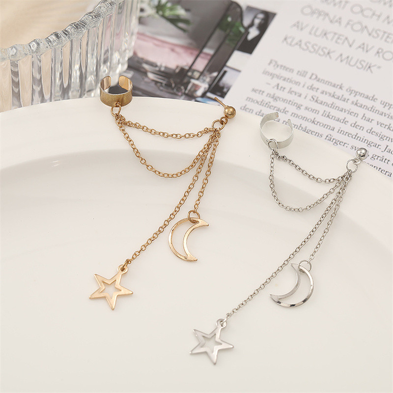 Új Hiphop Clip fülbevaló nőknek Star Moon Medálok Fülmandzsetta Punk Personality Arany Szín Bojt fülcsipesz aretes de mujer