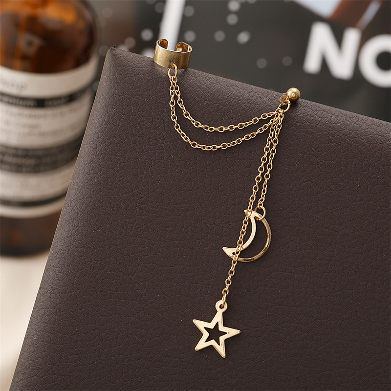 Új Hiphop Clip fülbevaló nőknek Star Moon Medálok Fülmandzsetta Punk Personality Arany Szín Bojt fülcsipesz aretes de mujer