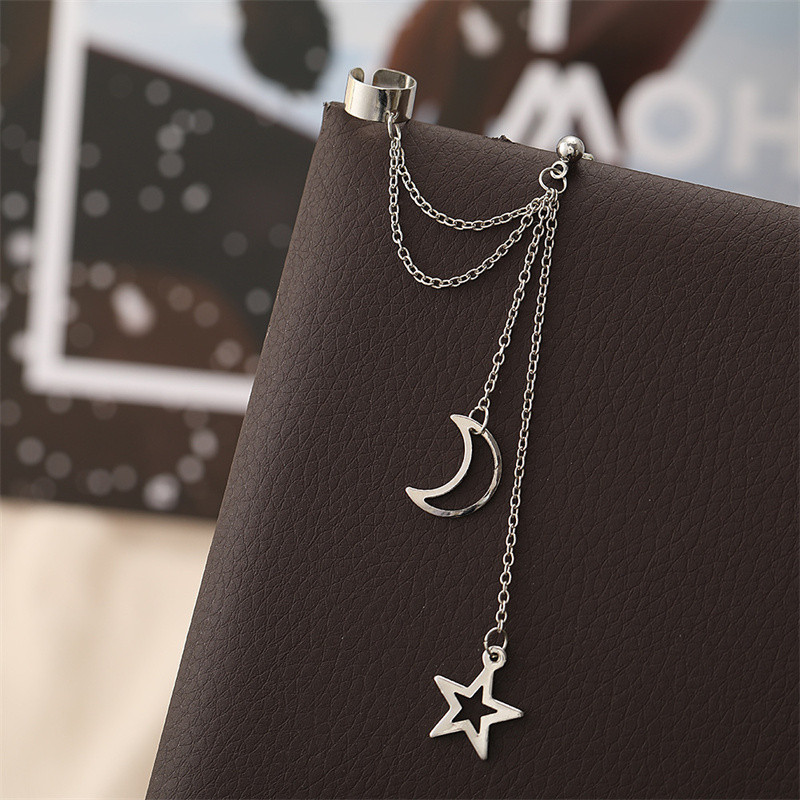 Új Hiphop Clip fülbevaló nőknek Star Moon Medálok Fülmandzsetta Punk Personality Arany Szín Bojt fülcsipesz aretes de mujer