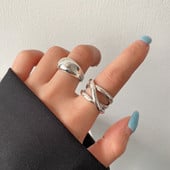 Inele cu picătură de apă de culoare argintie simplă la modă pentru femei, linie retro lucioasă, deschidere în cruce, inel index, accesorii de bijuterii, comerț cu ridicata