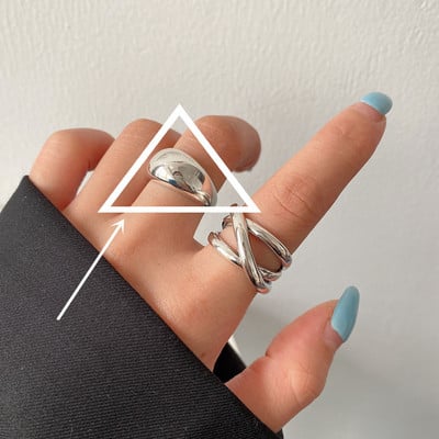 Inele cu picătură de apă de culoare argintie simplă la modă pentru femei, linie retro lucioasă, deschidere în cruce, inel index, accesorii de bijuterii, comerț cu ridicata