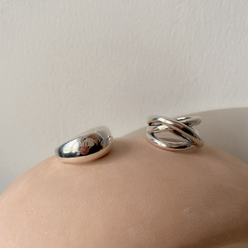 Inele cu picătură de apă de culoare argintie simplă la modă pentru femei, linie retro lucioasă, deschidere în cruce, inel index, accesorii de bijuterii, comerț cu ridicata