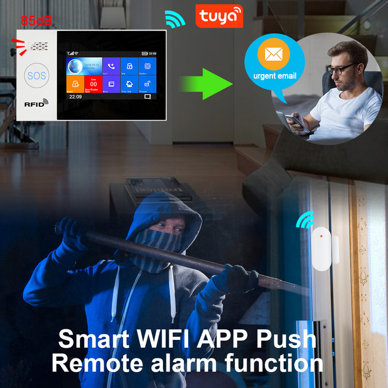 Awaywar Tuya WIFI GSM Home Security Smart Alarm System Kit antiefracție ecran tactil compatibil cu Tuya IP Camrea