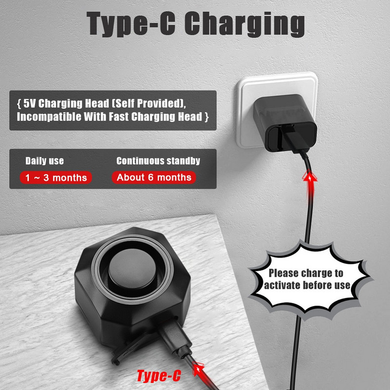 Awapow bežični vibracijski alarm za bicikle USB punjenje Motociklistički alarm za bicikle Daljinski upravljač Protuprovalni detektor bicikla Alarmni sustav