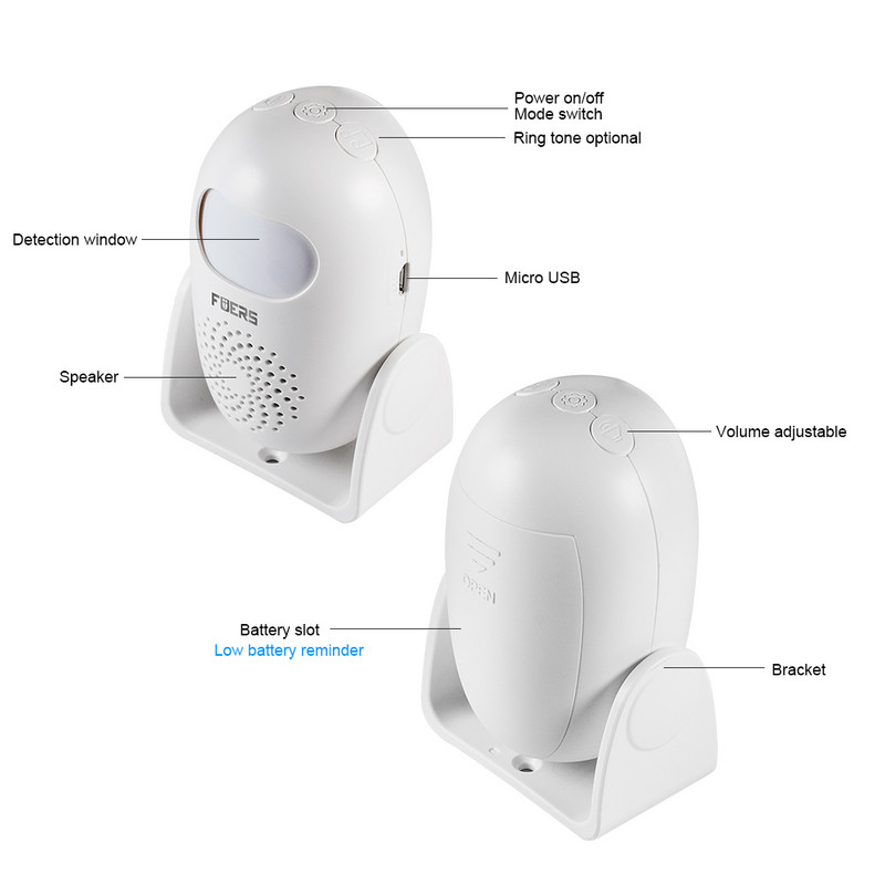 Fuers kućni sigurnosni alarm PIR detektor pokreta Dobrodošli bežični alarmni sustav zvona na vratima 11 jezika s daljinskim upravljačem
