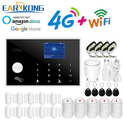 Tuya Wifi Alarm 4G Home Alarm APP 433MHz Ασύρματο & ενσύρματο ανιχνευτή Συναγερμοί διαρρήξεων Κάρτα RFID TFT LCD Πληκτρολόγιο αφής 11 γλώσσες