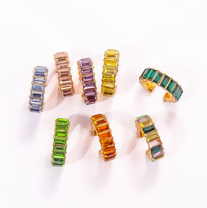 Itenice Set de manșete pentru urechi, din cristal, din metal, pentru femei, la modă, care se stivuiește, cercei cu clemă cu strasuri, bijuterii