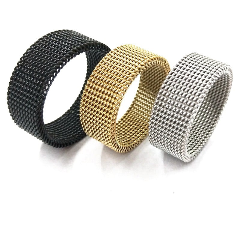 Inel cu bandă din plasă din oțel inoxidabil modern pentru bijuterii pentru bărbați și femei, curea din plasă, inel cu ochiuri din plasă Anillos Mujer Bague Anel Bague Aneis