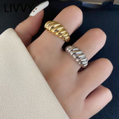 LIVVY Bijuterii la modă pentru femei de culoare argintie Croissant franțuzesc inel ajustabil împletitură răsucită pentru femei, fete, cadouri de petrecere la modă