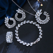 CWWZircons 4 bucă formă de frunze New Fashion CZ colier cercei brățară și inele set bijuterii de marcă celebră accesorii pentru femei T011